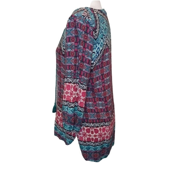 RED CAMEL MULTI-PRINT BOHO TOP/BLOUSE W/LONG BISHOP SLEEVES - SIZE M Ptp 19" - Picture 4 of 6